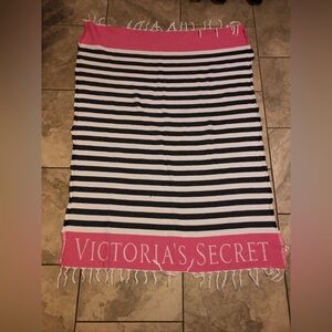 Victoria Secret Blanket Tassels  Pink Striped Black And White Authentic Knitted